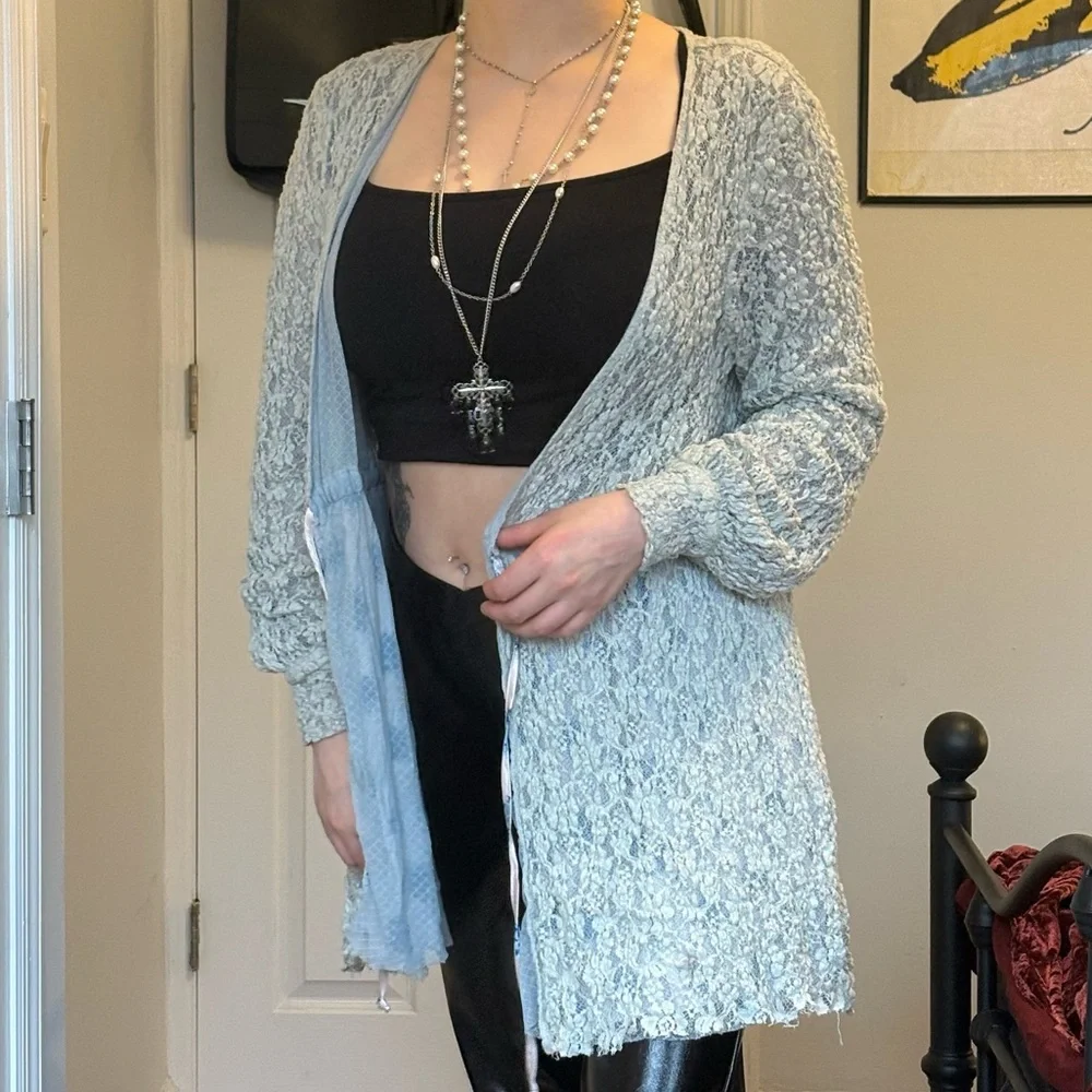 HAH Blue Mesh/Lace Reversible Robe - Picture 3 of 6
